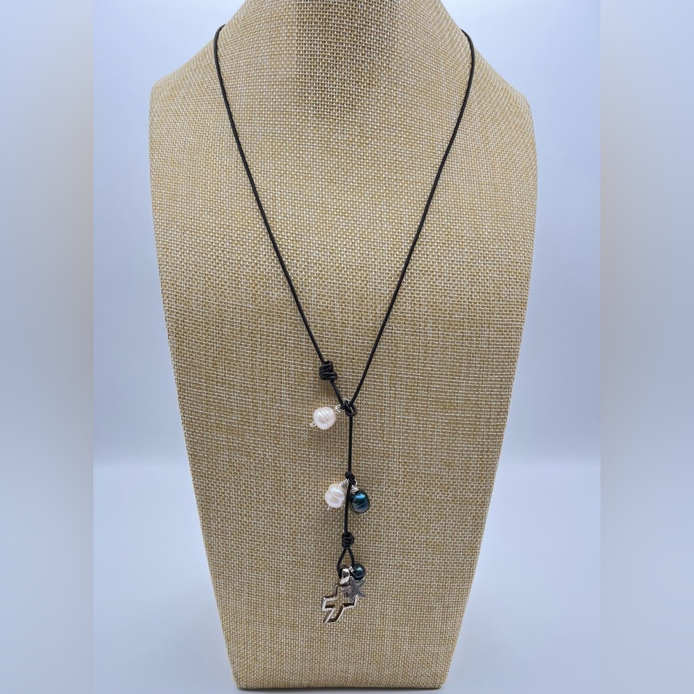 Freshwater, Green Baroque &  Tahitian Pearl With Starfish & Cross Neckla…